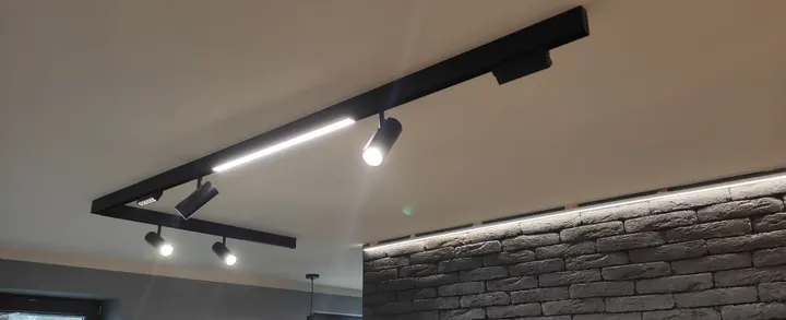 Магнитный трек со спотами и LED-линией в гостиной